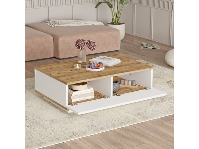  Table basse table de salon en bois mdf mélaminé pin atlantique et blanc l 90 cm  - Conforama D