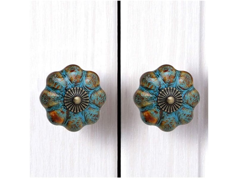  Lot de 6 poignées de porte en céramique émaillée pour armoires, salles de bains, armoires, tiroirs (bleu)  - Conforama C