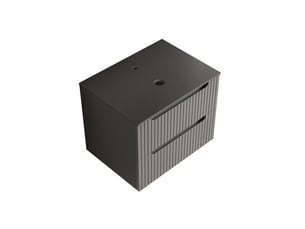 Meuble sous lavabo 60 cm sans vasque avec plan effet travertin - panneau multiplis, noir et gris foncé