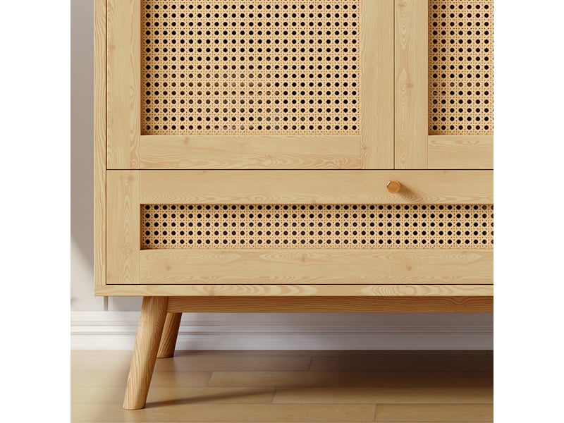  Armoire 2 portes et coffre inférieur, façades en résine pe effet rotin, 90 × 45 × 183 cm, naturelle  - Conforama E