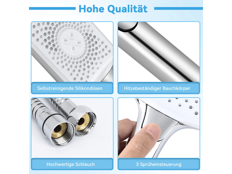  Zmh poignée de douche avec tuyau de 1,5 m, tête de douche carrée nickelée, économie d'eau pour salle de bain  - Conforama D