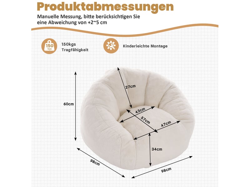  Fauteuil poire modenvie en mousse à mémoire de forme 98 x 98 x 60 cm blanc crème  - Conforama C