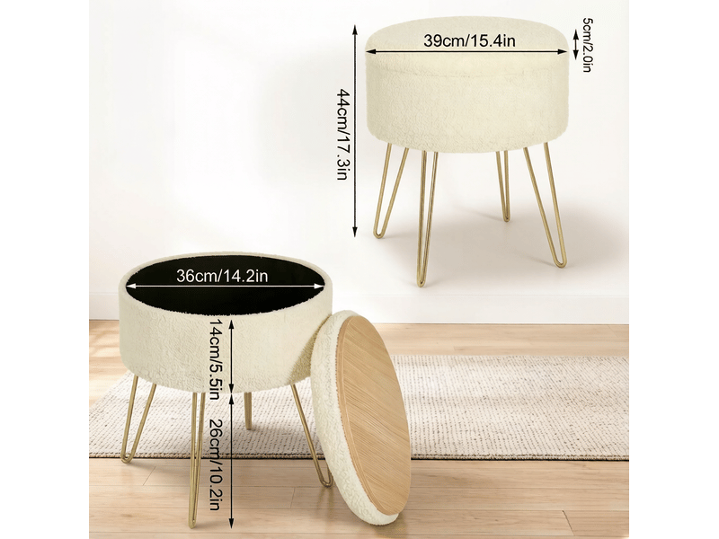  Aufbewahrungs hocker beistelltisch mit stauraum, runder pouf, couchtisch ø39 x 44 cm  - Conforama E