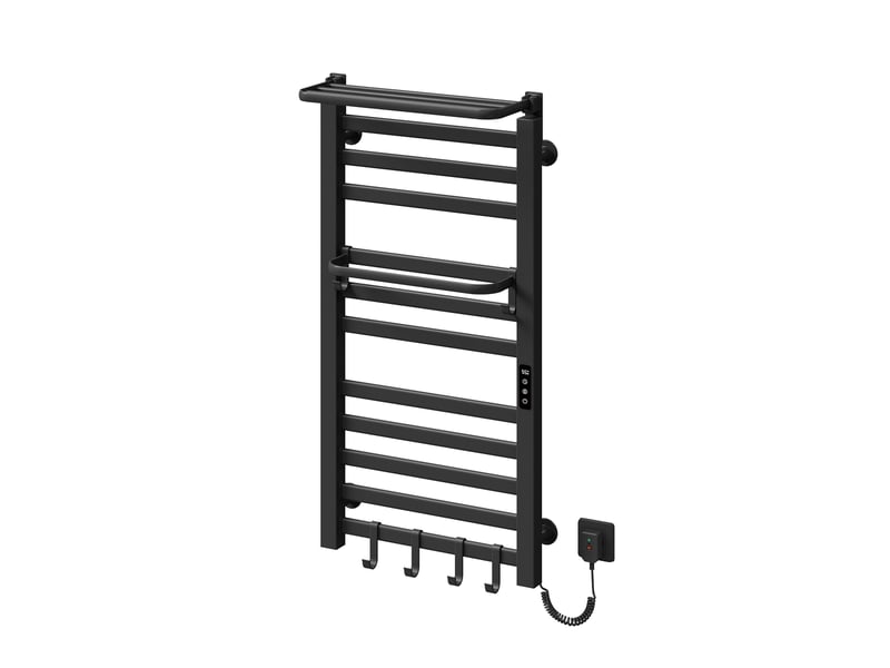  Sèche-serviettes électrique connecté wifi emke 1000x500 mm avec étagère pliable, écran led, programmable, 280 w, noir mat  - Conforama A