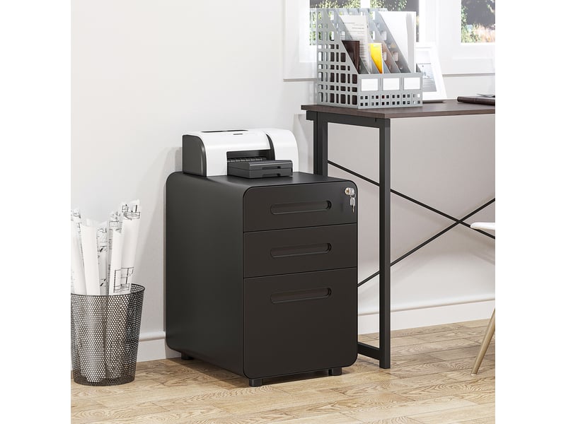  Caisson bureau mobile verrouillable avec 3 tiroirs pour format a4, lettre, 39 x 48 x 59 cm, légal, noir  - Conforama D