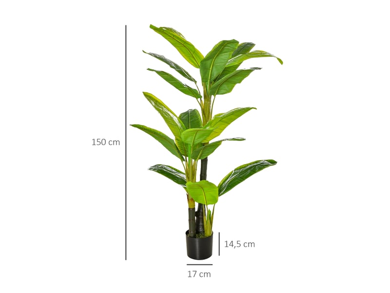  Bananier artificiel de 150 cm avec pot et 18 feuilles, plante artificielle pour la décoration intérieure (terrasse, jardin, salon), vert  - Conforama E