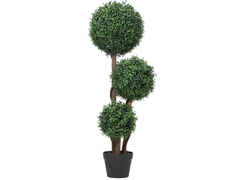 Plante artificielle buis à trois boules verte 100 cm, feuillage anti-uv pour intérieur et extérieur sans entretien - Conforama A