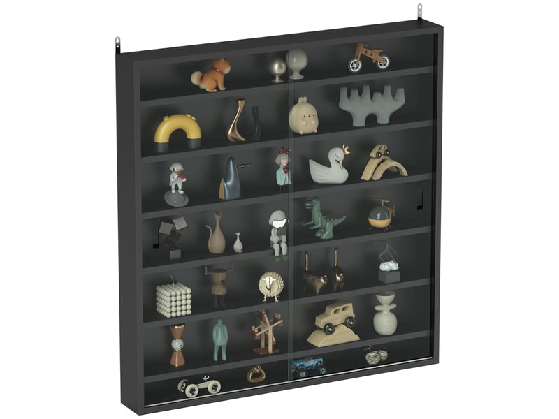  Tableau d'affichage en bois à 6 niveaux réglable avec portes vitrées, 80 x 9,5 x 83 cm, noir  - Conforama A