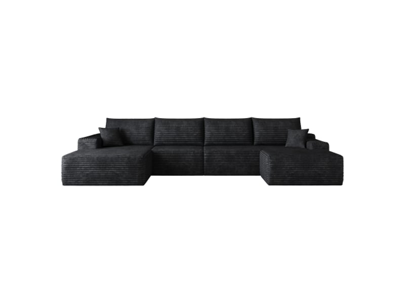 Canapé d'angle modulaire noir 340 cm – chaise longue en l, siège profond, sans montage – salon, chambre, appartement - Conforama A