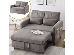 Canapé‑lit 2 places pliable et extensible, dossier réglable sur 3 positions, revêtement en tissu coton‑lin respirant