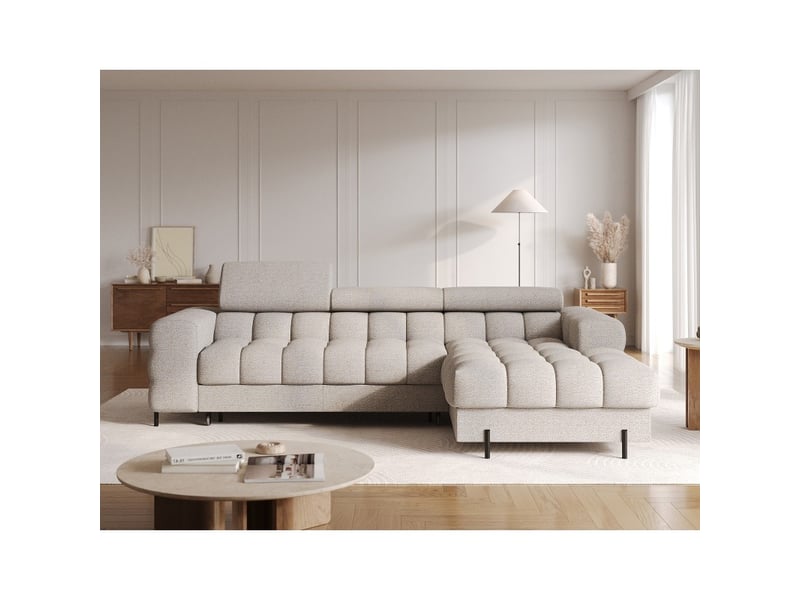  Canapé d'angle droit convertible beige chiné allure contemporaine 285x99x181cm filtro  - Conforama E