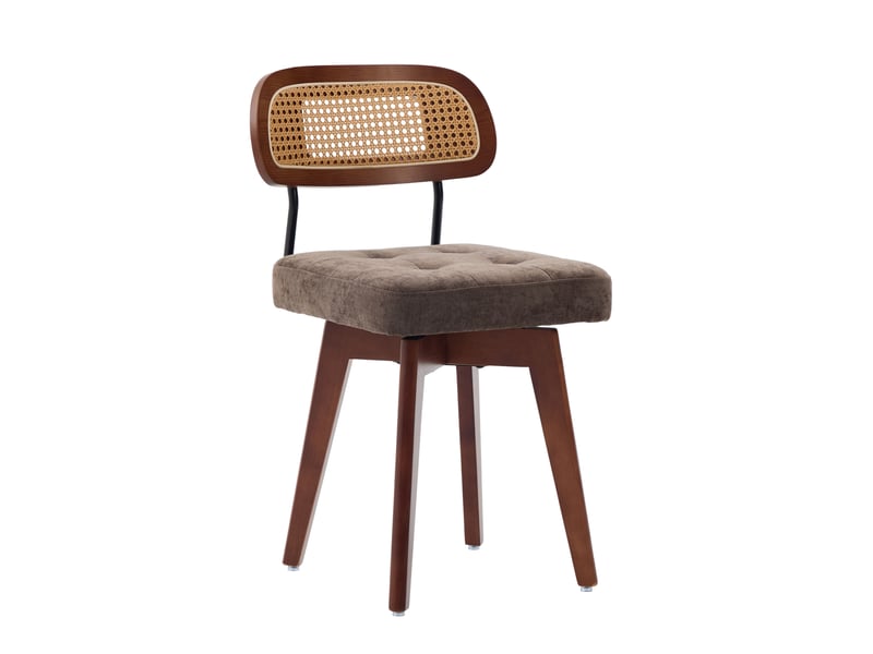  Chaises de salle à manger tcqpz lot de 2 pivotantes 360° dossier en rotin tressé assise chenille marron café  - Conforama A