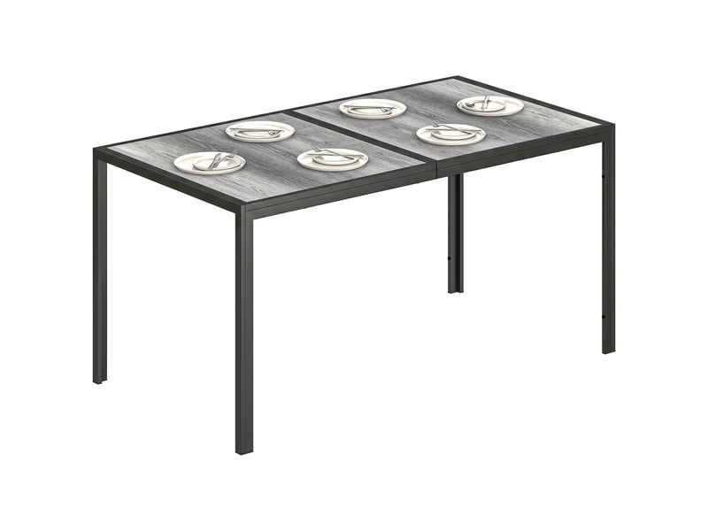 Table de jardin pour 4 à 6 personnes avec plateau imitation bois, en acier et plastique pspc, 150 x 80 x 74 cm, gris et noir - Conforama A