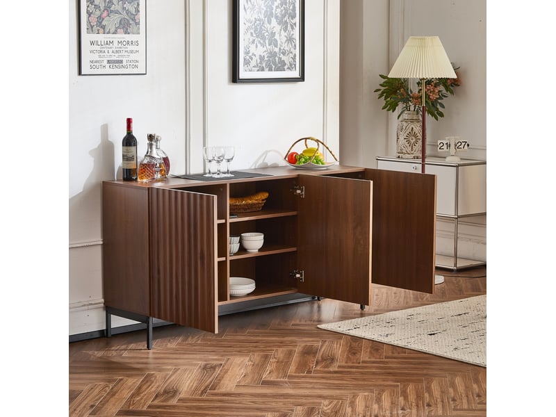 Buffet 3 portes 150 x 40 x 80 cm, effet chêne foncé, portes 3d ondulées  - Conforama B