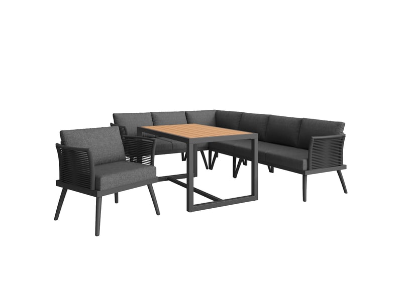 Salon de jardin d’angle,7 places avec table basse et coussins,fer,gris - Conforama D
