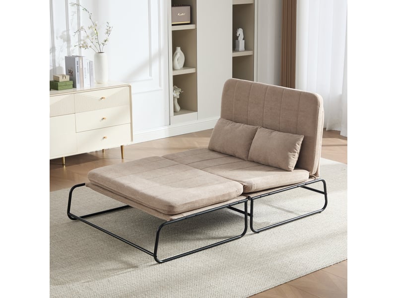  Canapé convertible deux places modenvie en chenille kaki avec poches latérales et couchage plat 104 x 85 x 92 cm  - Conforama D