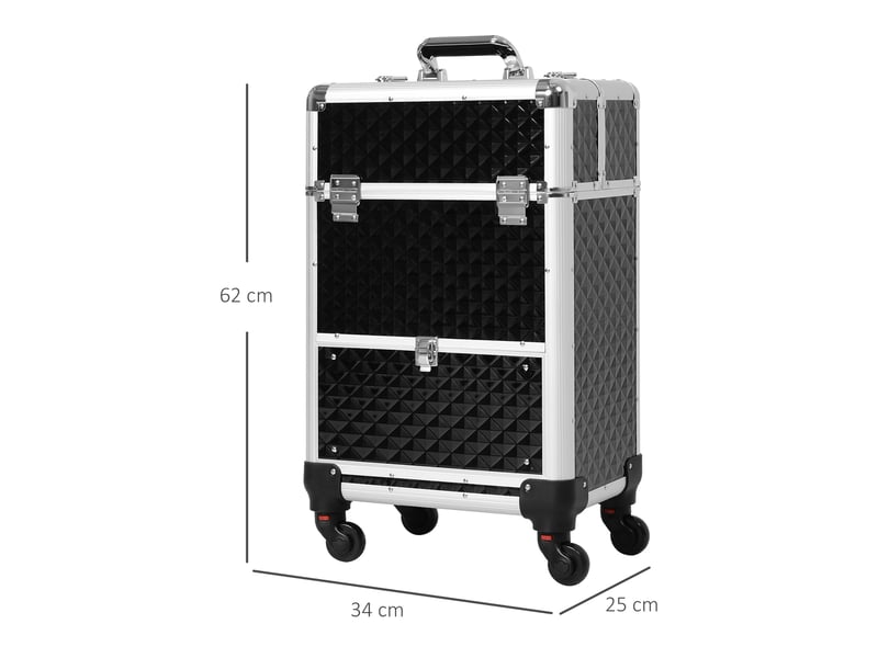 Trousse de maquillage professionnelle avec tiroir, valise à roulettes pour les voyages et le travail, 34 x 25 x 62 cm, noire - Conforama E