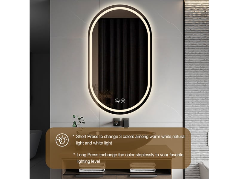  Miroir mural de salle de bains 60x90 cm antibuée tactile métal argenté  - Conforama D