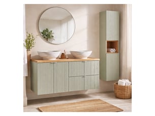 Ensemble elvina 150cm : meubles sous vasque à tiroirs et placards + plan pour vasque + deux vasque à poser marbrée + colonne