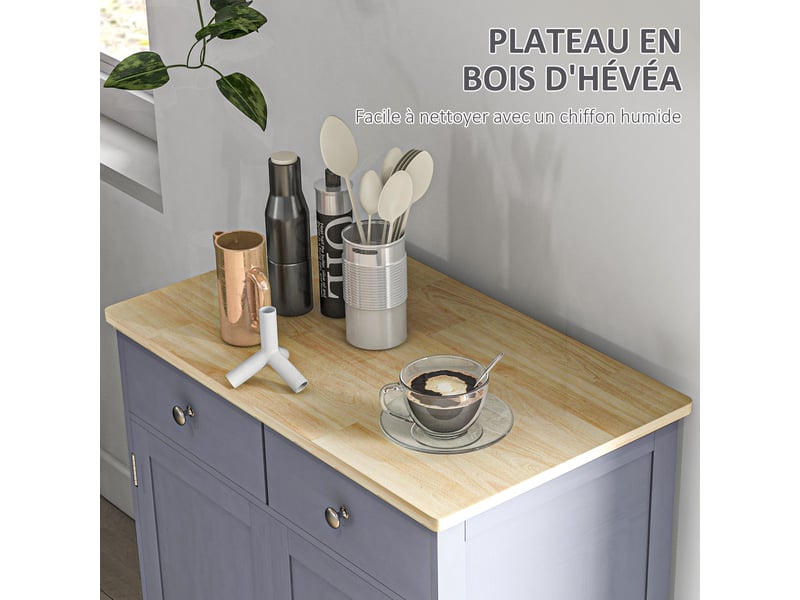 Meuble de rangement buffet salon avec placards, 68x40,3x85cm, 2 tiroirs et étagères réglables, gris et bois naturel - Conforama E