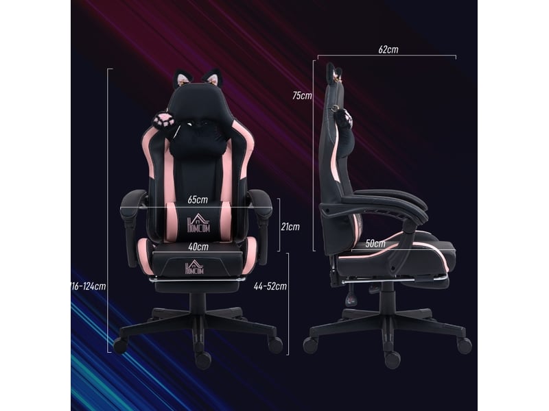  Fauteuil de jeu 65x62 cm inclinable à oreilles de chat rose et noir  - Conforama D