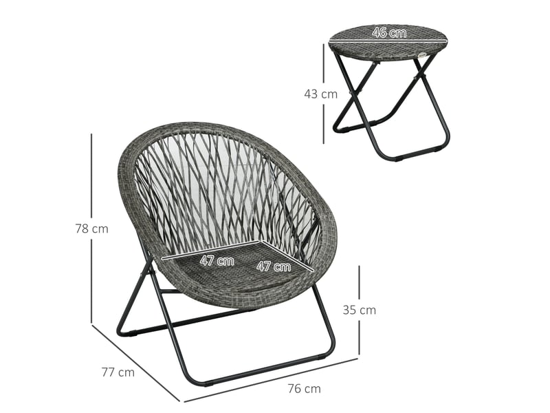 Salon de jardin pliant 3 pièces 76 x 77 x 78 cm – gris – 2 fauteuils, table ronde, gain de place - Conforama C