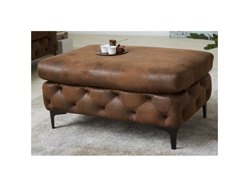  Pouf velena marron capitonné – pouf baroque en microfibre avec structure en bois massif  - Conforama D