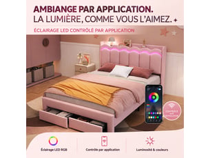 Lit avec rangement 140x200 cm coloris rose