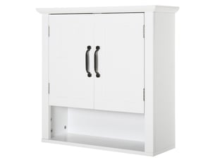 Armoire murale de salle de bain 2 portes 2 étagères et niche en mdf et panneaux blanc