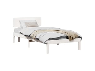 Lit adulte, lit simple, cadre de lit avec tête de lit blanc 90x200cm pin massif cf2241