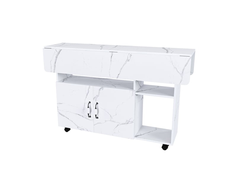  Table à manger pliante mobile 110x70x80 cm avec rangement mdf blanc effet marbre  - Conforama A