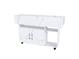 Table à manger pliante mobile 110x70x80 cm avec rangement mdf blanc effet marbre