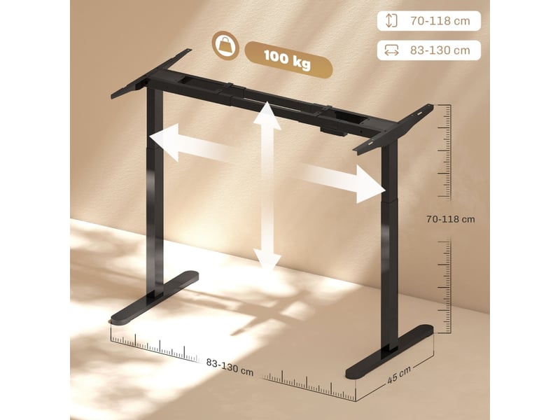  Piètement de bureau électrique réglable double moteur - lpospi - mémoire 3 hauteurs acier noir 83 × 130 cm  - Conforama D