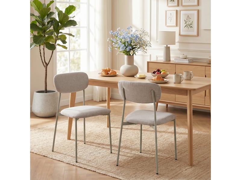  Lot de 2 chaises de salle à manger modernes, chaises de cuisine empilables en tissu effet lin, marron clair  - Conforama D