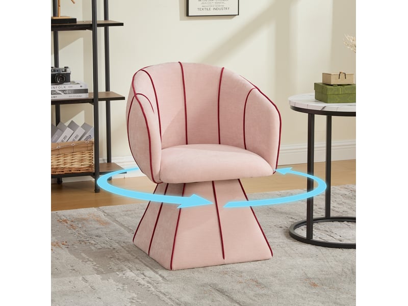  Fauteuil pivotant 56x54x74,5 cm, pour salon, bureau, avec dossier haut ergonomique et accoudoirs larges, rose, chenille  - Conforama B