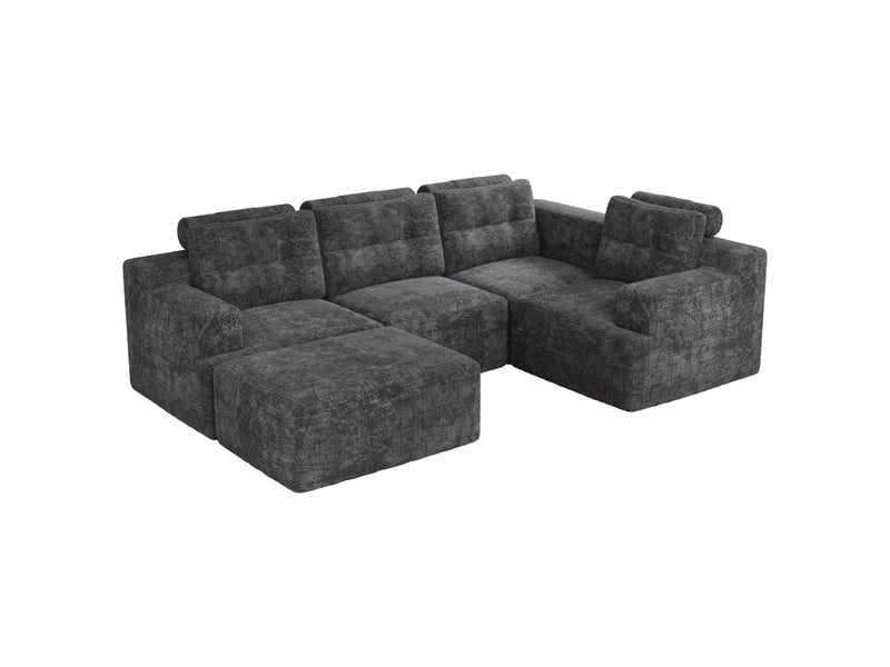 Canapé modulable panoramique 5 places en chenille, assise profonde, configuration l ou u, sans montage, 252 × 180 cm, gris - Conforama A