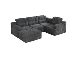 Canapé modulable panoramique 5 places en chenille, assise profonde, configuration l ou u, sans montage, 252 × 180 cm, gris