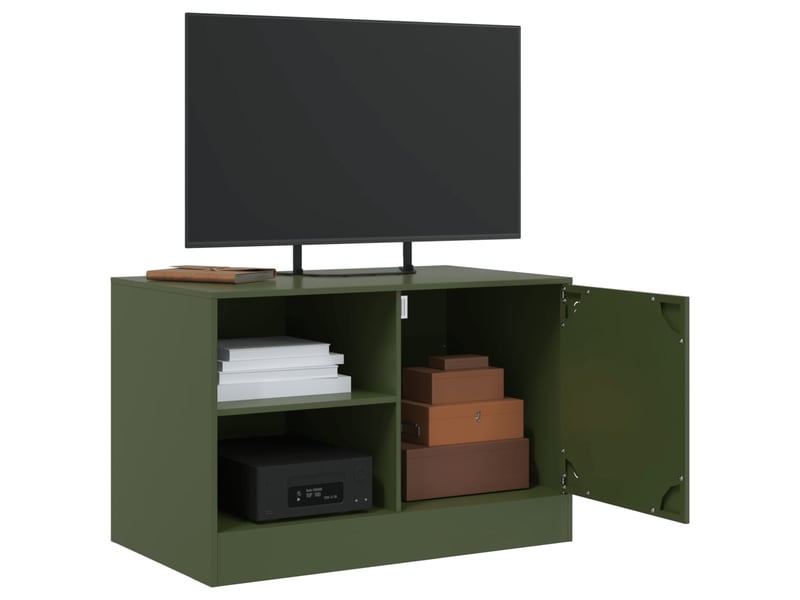  Lot de 2 meuble tv bas salon vert olive 67x39x44 cm acier  - Conforama D