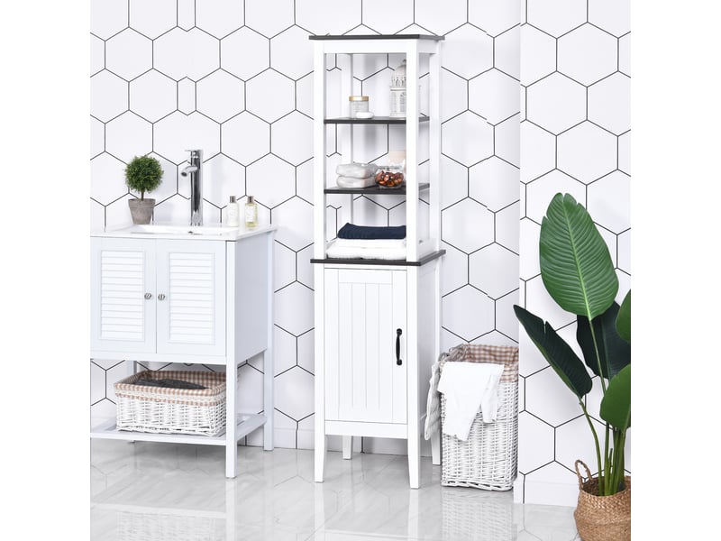 Armoire de salle de bain haute et étroite, meuble gain de place avec 3 étagères ouvertes, étagère réglable, pour le linge, 40 x 38 x 162,5 cm, blanche - Conforama D