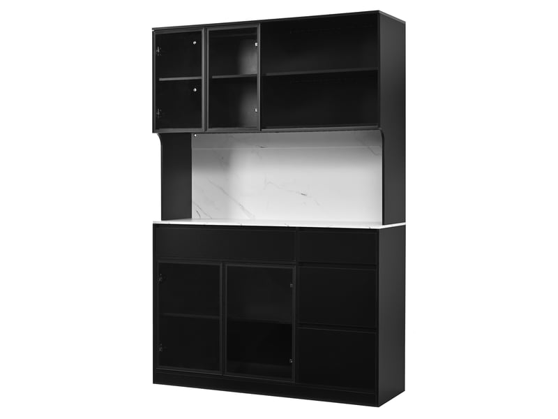  Vitrine buffet 120x40x180cm grand rangement multi-niveaux mdf noir blanc surface marbre optique élégante design contemporain  - Conforama A