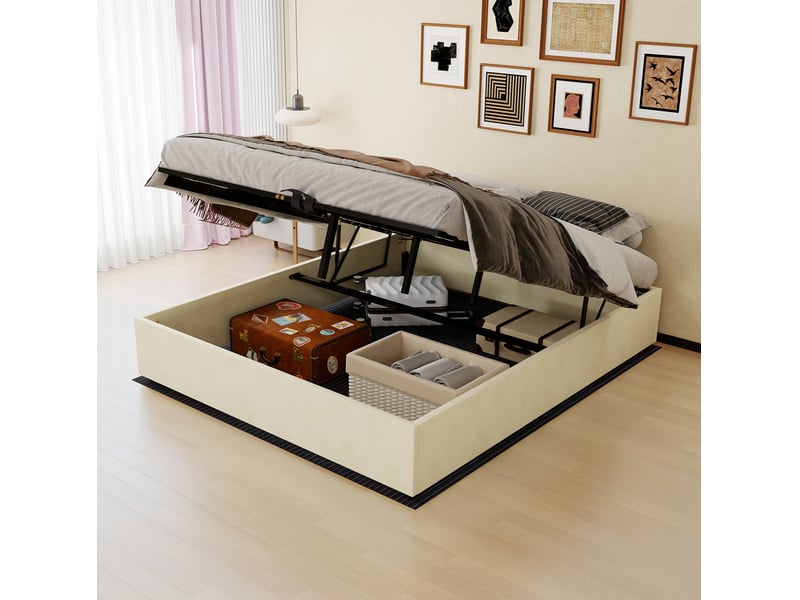  Lit double 160x200 avec sommier à lattes et matelas beige homvra  - Conforama B