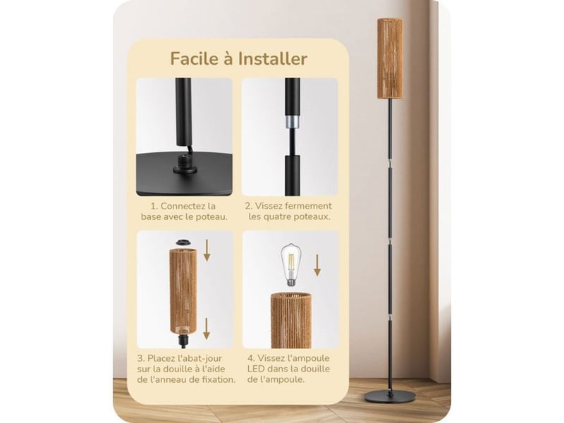  Lampadaire 165 cm corde tissée e27 2700k noir pédale 370618_AABWA57940_6_DROPFR - Conforama E