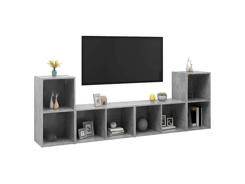  Lot de 4 meuble tv bas salon gris béton 72x35x36,5 cm bois d'ingénierie  - Conforama C