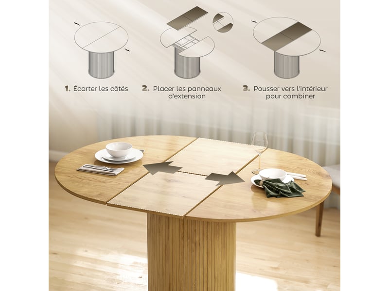 Table à manger extensible, table de cuisine, pour 6 à 8 personnes, effet bois naturel, 110-150 x 75 cm - Conforama E