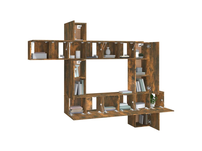  Ensemble de meubles tv - banc tv - meuble de rangement 10 pcs chêne fumé bois d'ingénierie  - Conforama D