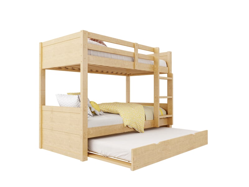  Lit superposé 90x200 cm convertible naturel, lit enfant 3-en-1 avec lit gigogne, 2 lits simples séparables, échelle sécurisée et sommier inclus  - Conforama A