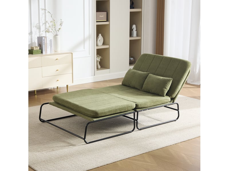 Canapé convertible 2 places avec poches latérales et coussin lombaire, en chenille olive, 104 × 85 × 92 cm  - Conforama B