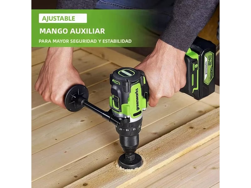 Perceuse-visseuse sans fil greenworks – 24 v, mandrin métallique 12 pouce, course de 800 pouces, 21 positions d'embrayage, batterie incluse - Conforama C