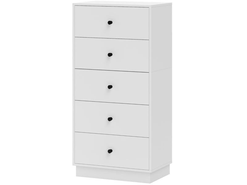  Commode 47 x 29 x 95 cm blanche en bois, 5 tiroirs, meuble de rangement pour salon et chambre  - Conforama A