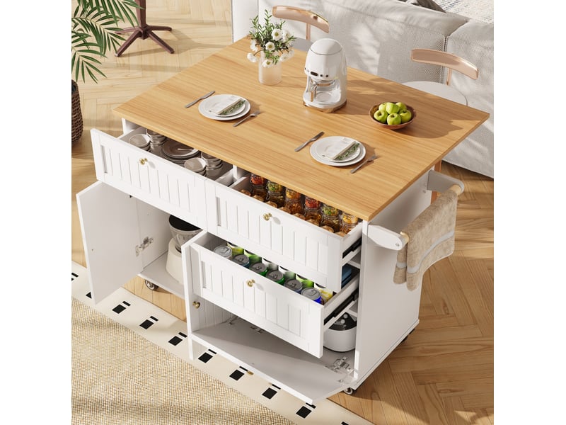 Desserte de cuisine blanche en mdf 133x70x88 cm avec plateau rabattable - Conforama B